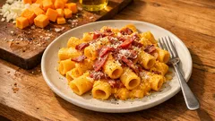 Pumpkin and Speck Rigatoni: a cozy fall pasta that’s surprisingly simple