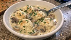 Skillet Ricotta Meatballs with Mushrooms in a Light Creamy Sauce (No Cream)