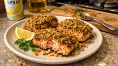 Crispy Air Fryer Salmon Cutlets with Lemon-Garlic Breadcrumbs and Pistachios