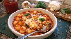 Gnocchi alla Sorrentina: a quick baked tomato-basil gnocchi with melty mozzarella